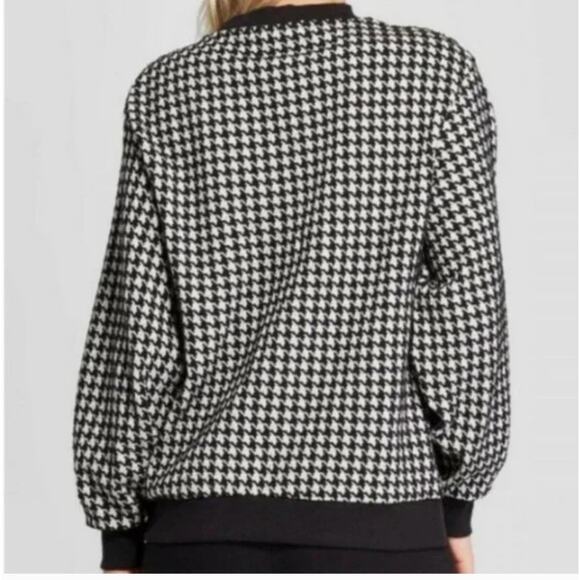 WHO WHAT WEAR Houndstooth Sweater Black White Women's M Crewneck Pullover B&W - Picture 2 of 9